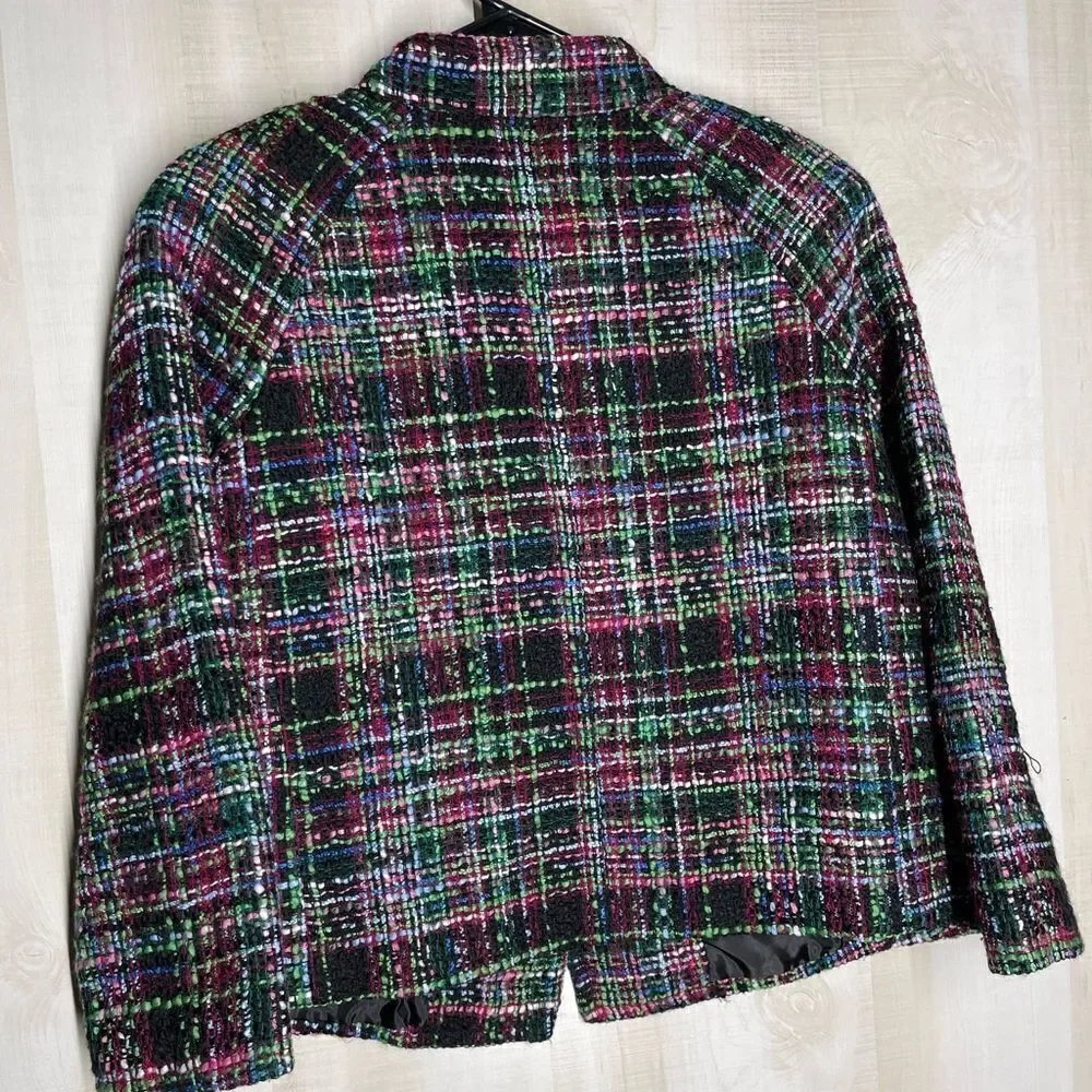 Talbots black‎ and multi color tweed blazer 3 button, size 8